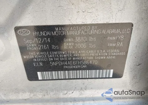 2015 Hyundai Elantra Se z USA, uszkodzony, nr VIN 5NPDH4AE6FH586470